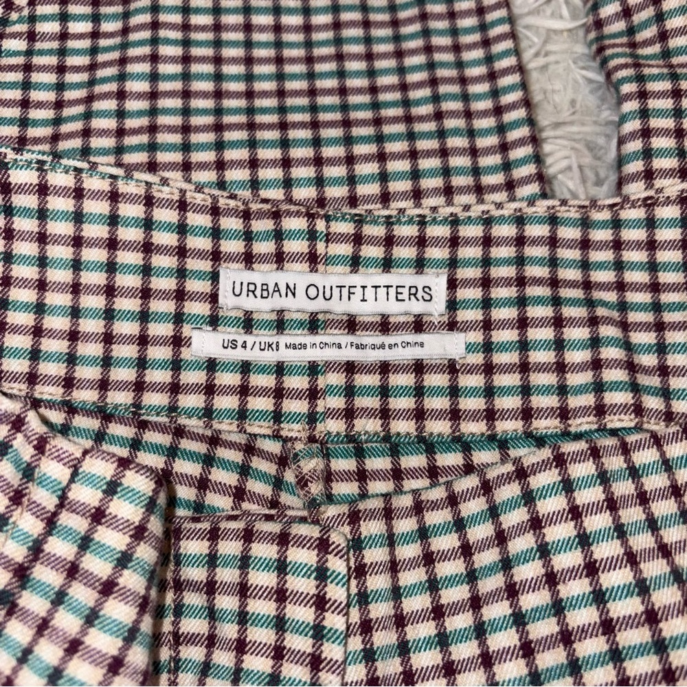 Urban Outfitters Plaid Gingham wide leg cropped trouser pants purple green 4 - Picture 3 of 8